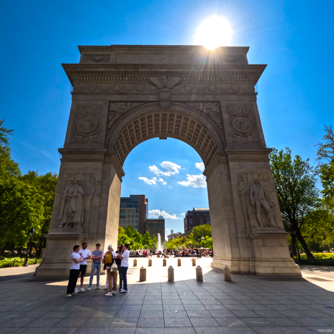 The Washington Square Park Arch on a sunny spring afternoon.